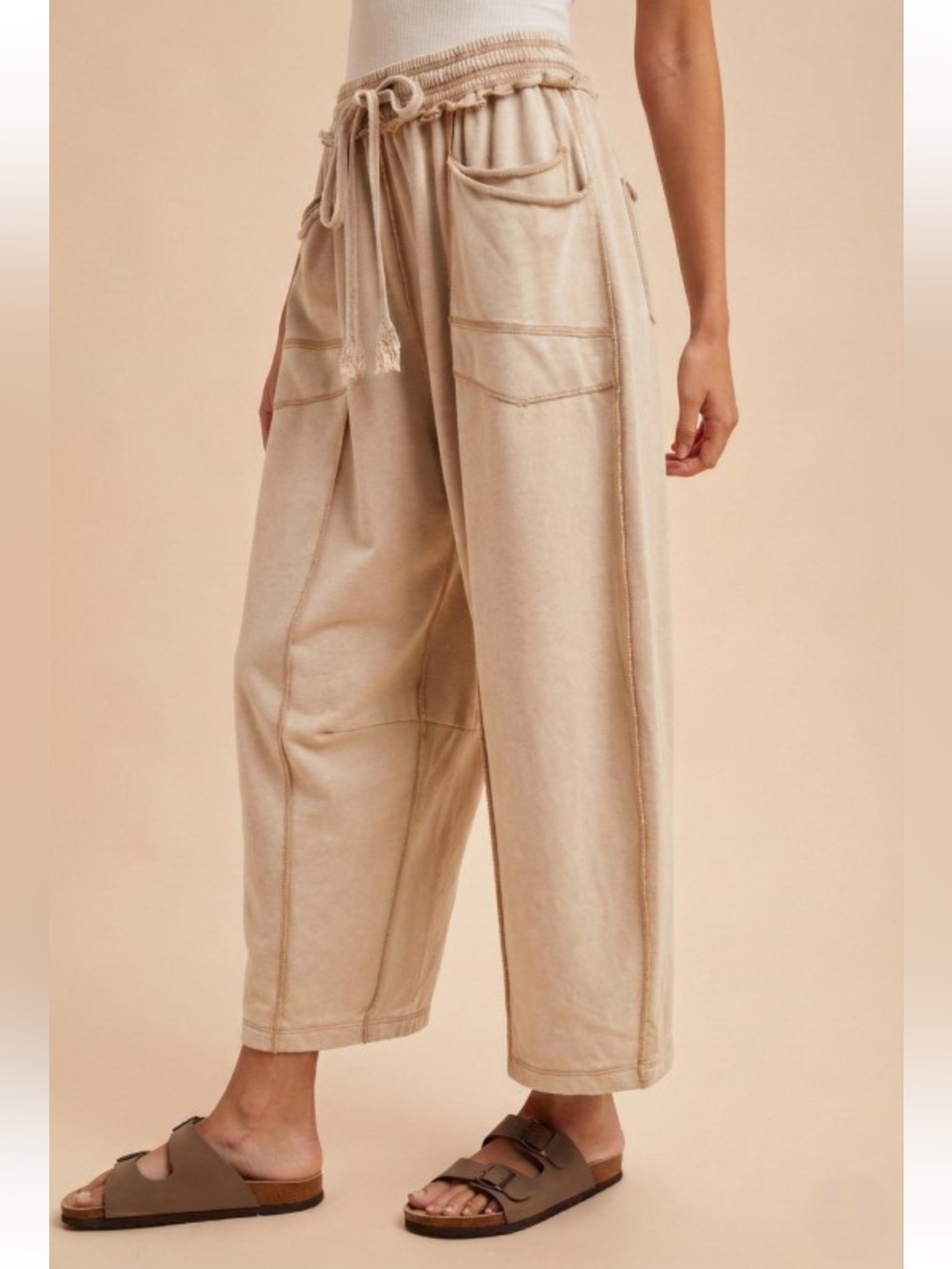 310 ❤️ oatmeal MINERAL WASH BARREL FIT UTILITY KNIT
PANTS
